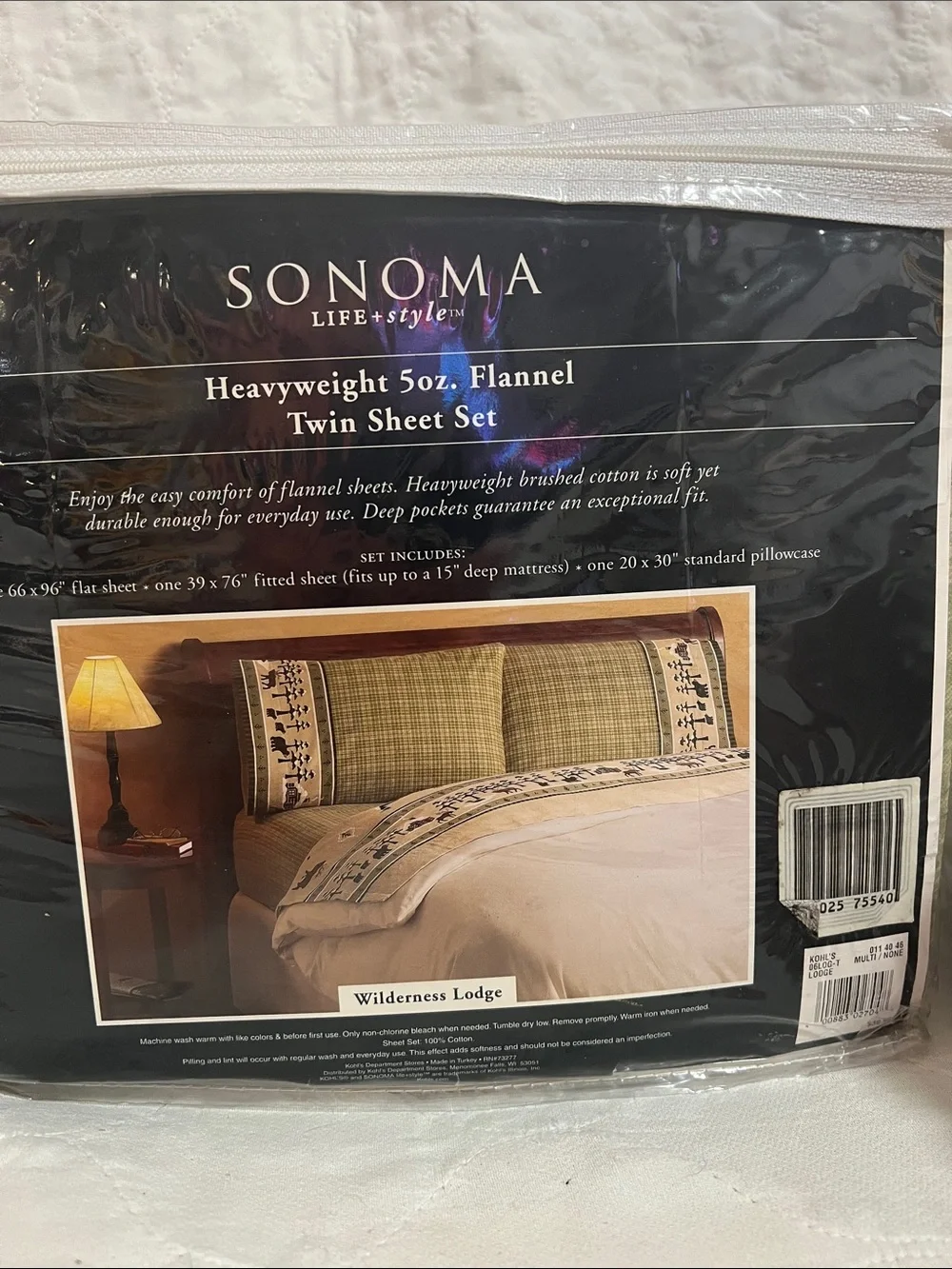 Sonoma Twin Flannel Sheet Set in Beige and Green